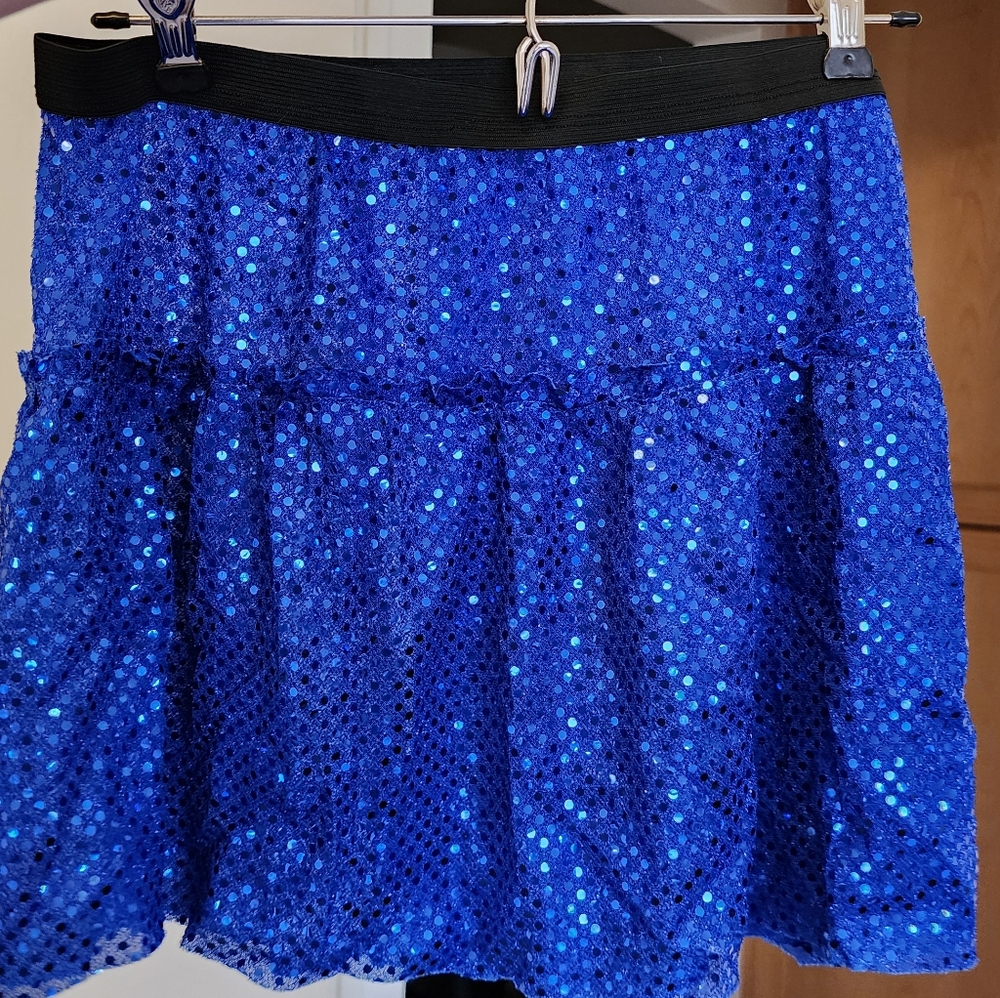 Blue Running Mini Skirt with Sequin Tiers